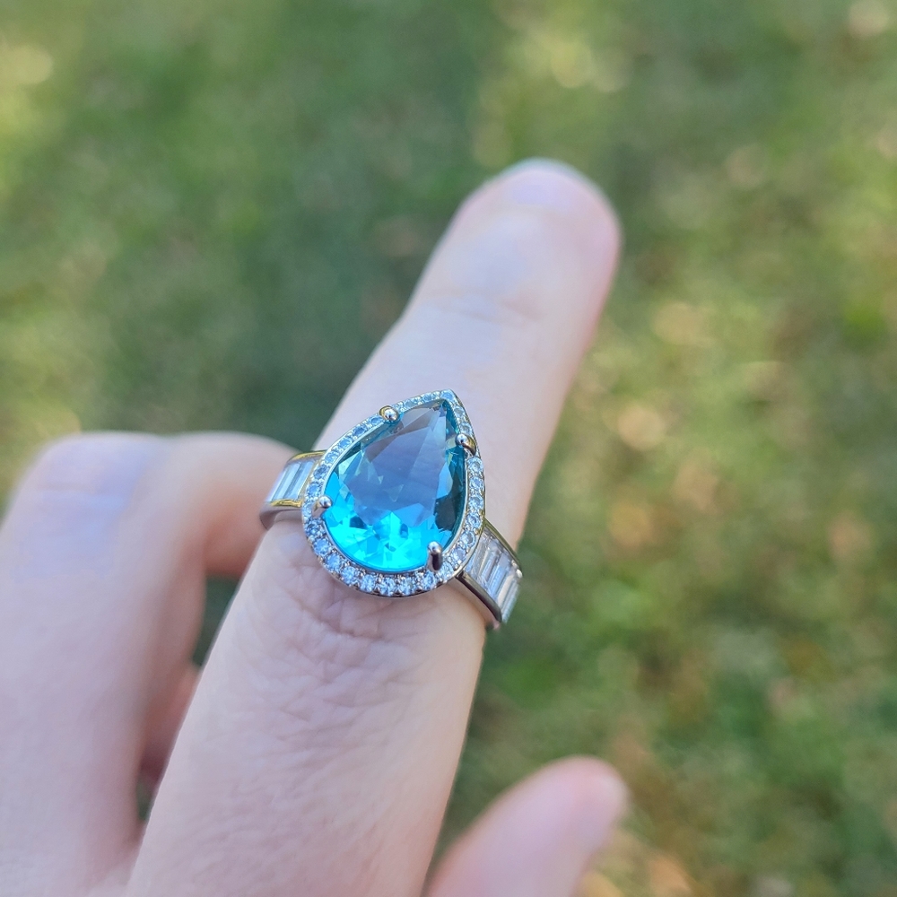 Stunning Sapphire Blue Pear Cut Teardrop 925 Silver Ring - Picture 4 of 13